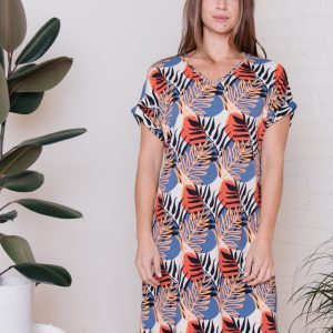Montrose Tie Dress - Layered Palms Peach - Image 4