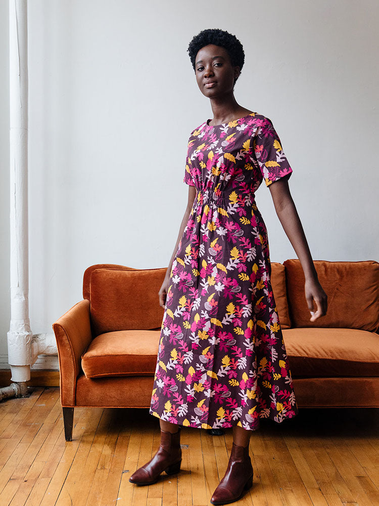 Artsy Traveler Short Sleeve Midi Dress - Leaves - Image 2