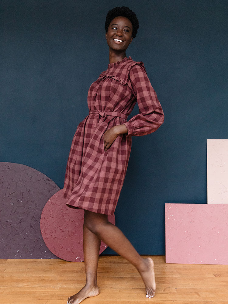 Soleil Long Sleeve Dress - Plum Gingham - Image 1