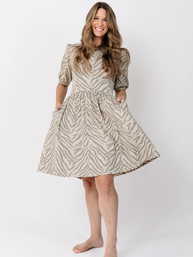 Inez Bubble Sleeve Dress - Savanna Stripe - Image 5