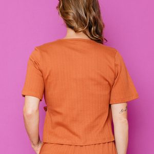 Marley Boxy Wrap Top - Sandstone Rib Knit - Image 6