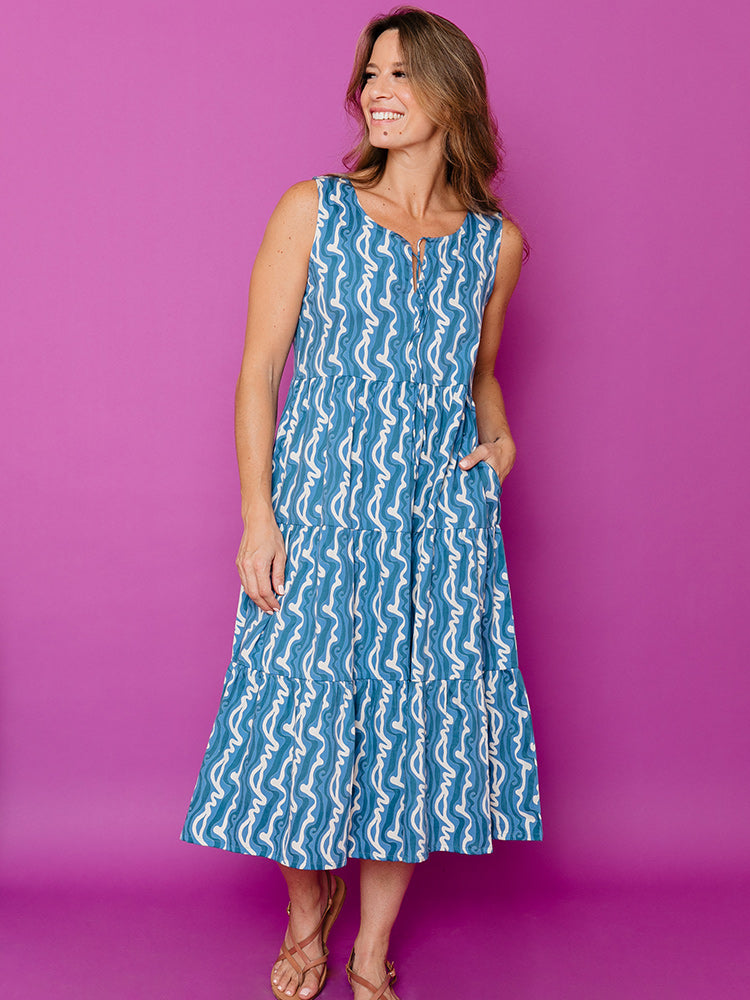 Thais Tiered Sleeveless Dress - Blue Samudra - Image 3