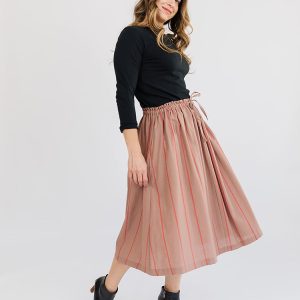 Mya Drawstring Midi Skirt - Cocoa Stripe - Image 2