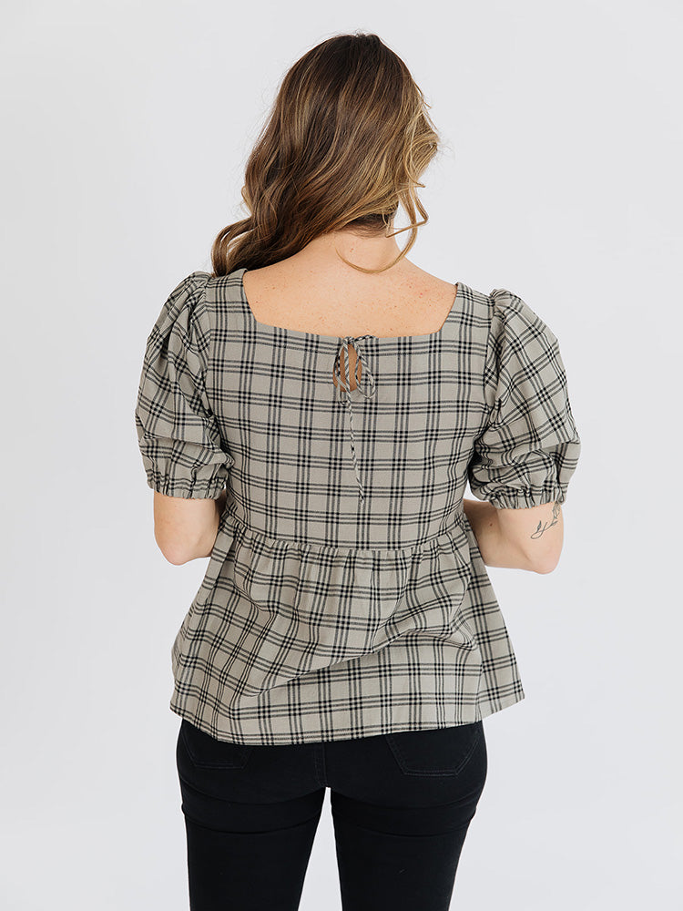 Nico Babydoll Top - Cement Plaid - Image 2