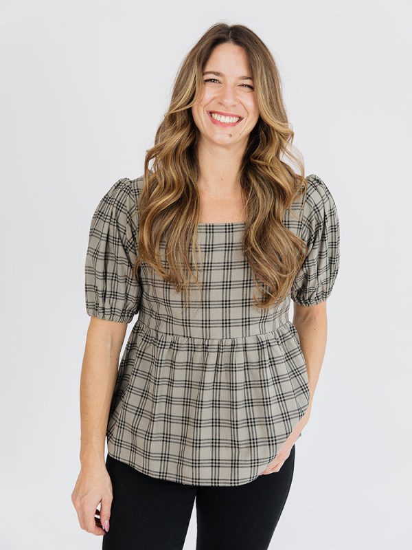 Nico Babydoll Top - Cement Plaid