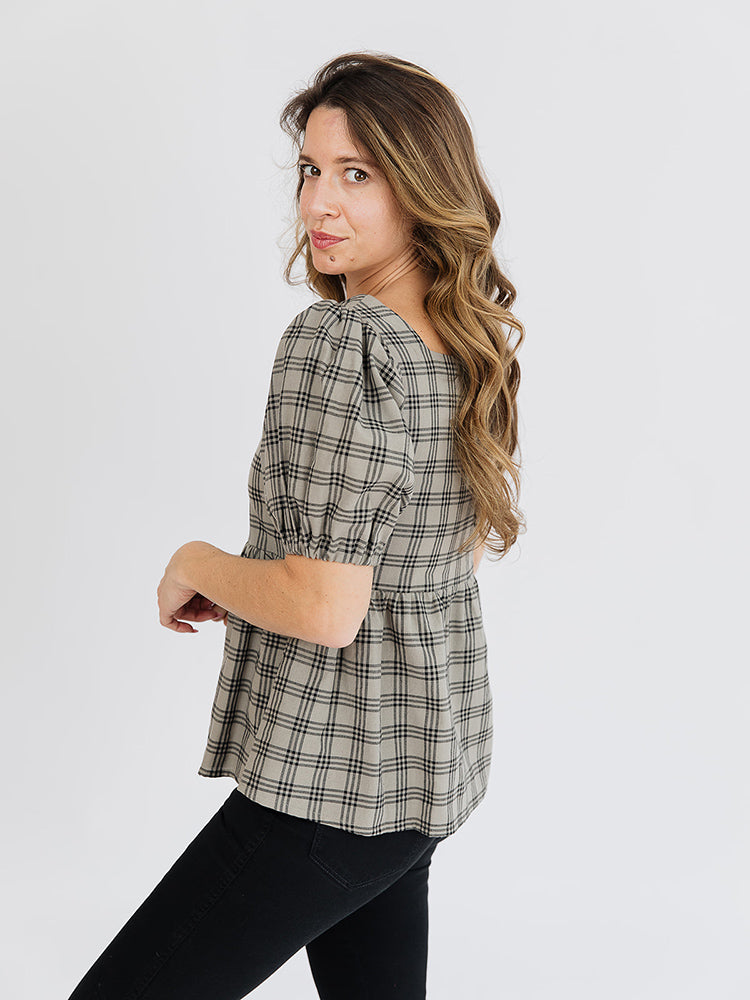Nico Babydoll Top - Cement Plaid - Image 3