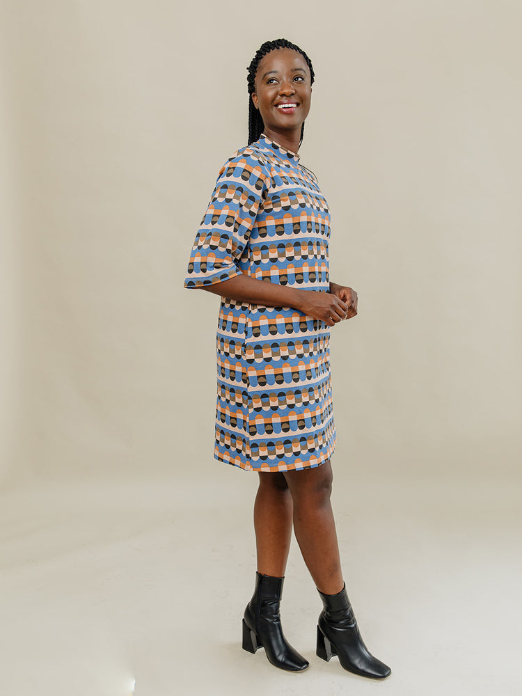 Eve Dress - Circle Stripe Blue - Image 4