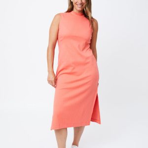 Maggie Mock Neck Dress - Melon Rib Knit - Image 2