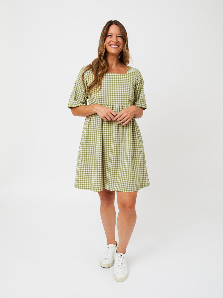 Nico Short Sleeve Mini Dress - Sage Gingham - Image 4