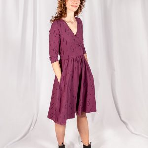 Callie 3/4 Sleeve Wrap Dress - Diamond Vine Dark Purple - Image 5