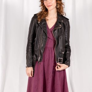 Callie 3/4 Sleeve Wrap Dress - Diamond Vine Dark Purple - Image 1