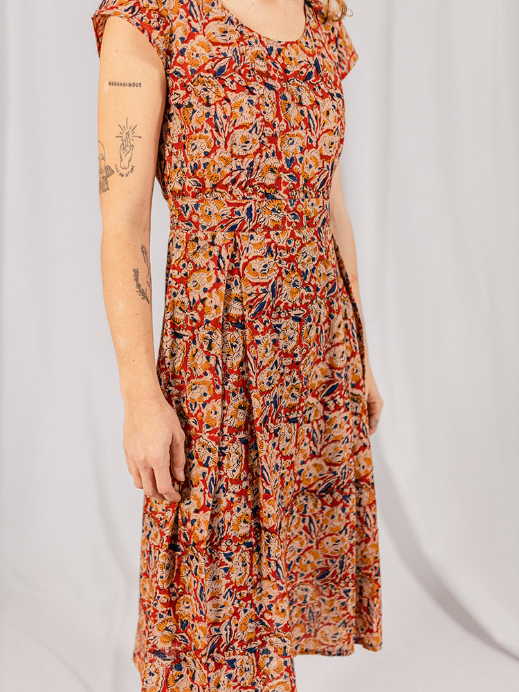 Vintage Pleat Dress - Ruby Floral - Image 4