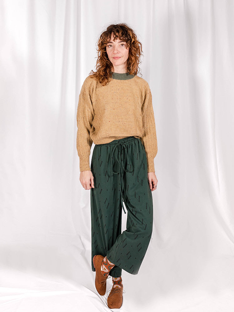Fae Drawstring Pant - Diamond Vine Dark Sage - Image 4
