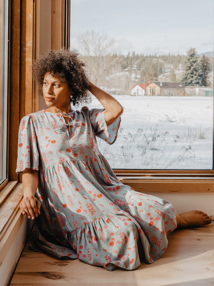 Adelaide Tiered Mini Dress - Botanical Slate - Image 1