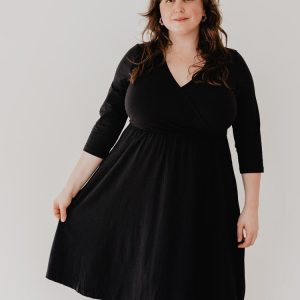 Callie 3/4 Sleeve Wrap Dress - Black - Image 8