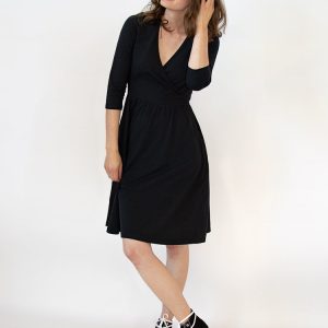 Callie 3/4 Sleeve Wrap Dress - Black - Image 2