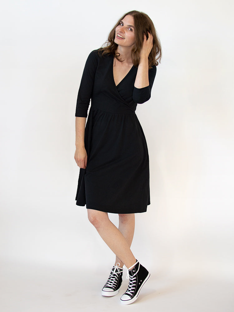 Callie 3/4 Sleeve Wrap Dress - Black - Image 2