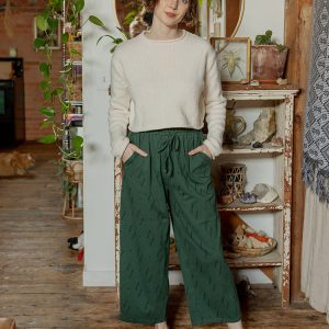 Fae Drawstring Pant - Diamond Vine Dark Sage - Image 1