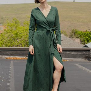 Katie Maxi Wrap Dress - Diamond Vine Dark Sage - Image 1