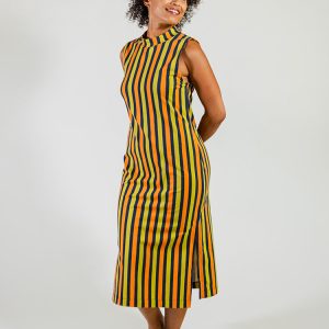 Maggie Mock Neck Dress - Navy Chartreuse Stripe - Image 2
