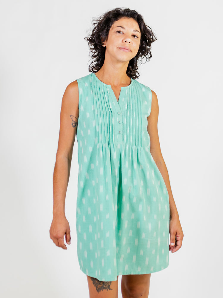 Pintucked Away Dress - Aqua Ikat - Image 2
