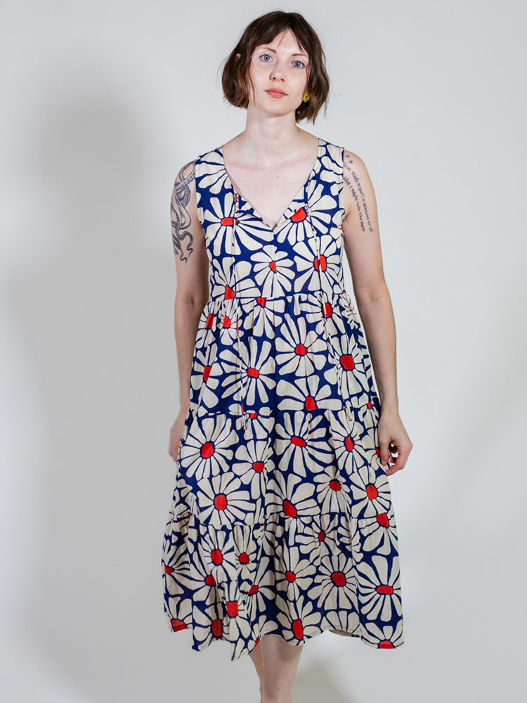 Thais Tiered Sleeveless Dress - Navy Floral - Image 5