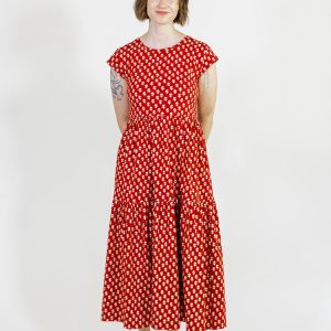 Tiered Jersey Dress - Micro Floral Red - Image 1