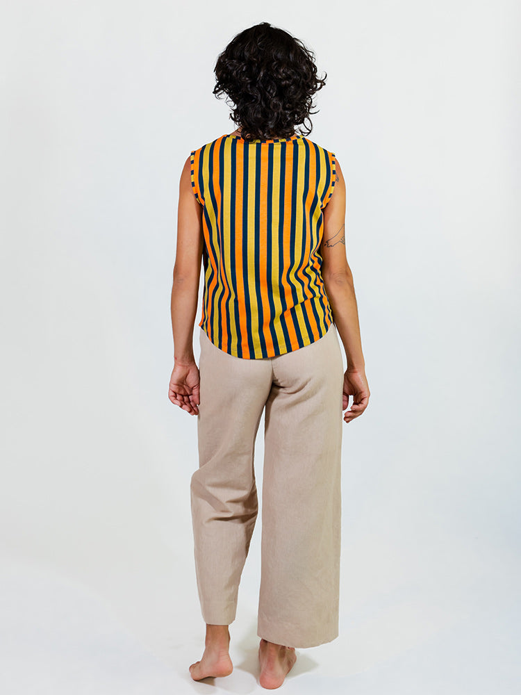 Millie Muscle Tee - Navy Chartreuse Stripe - Image 7