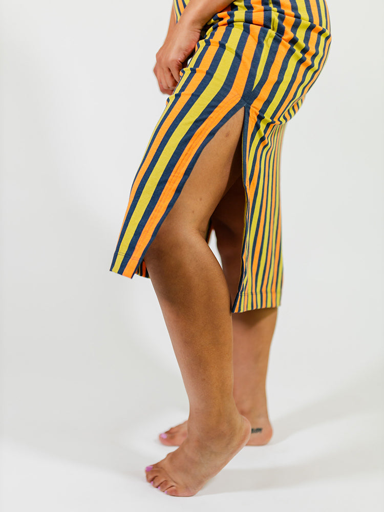 Maggie Mock Neck Dress - Navy Chartreuse Stripe - Image 7