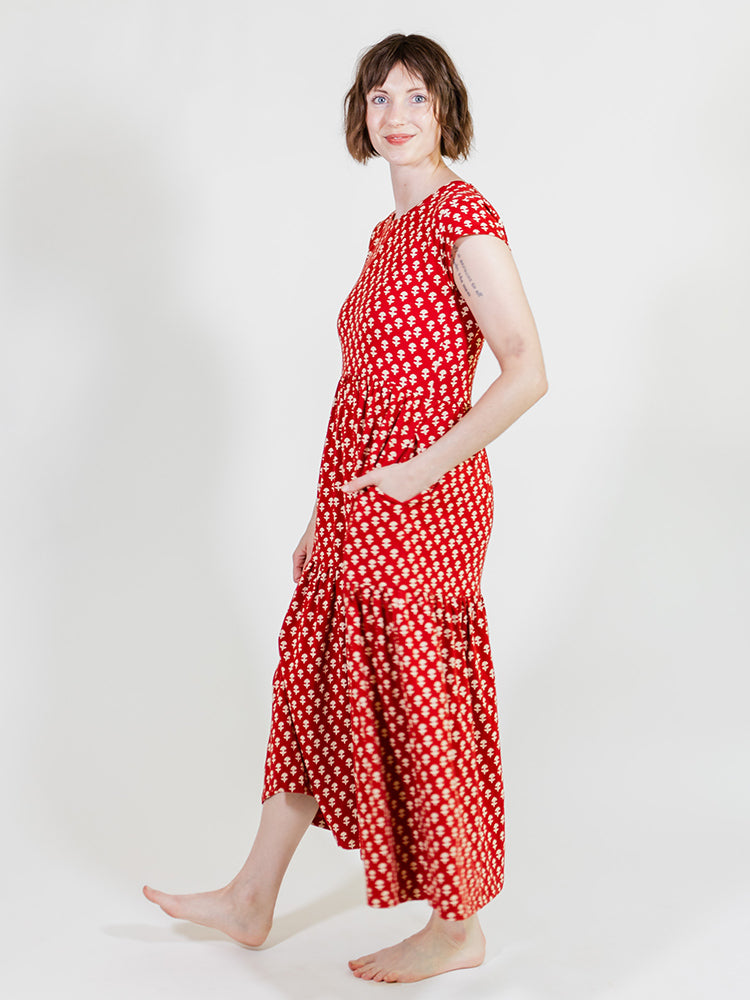 Tiered Jersey Dress - Micro Floral Red - Image 3