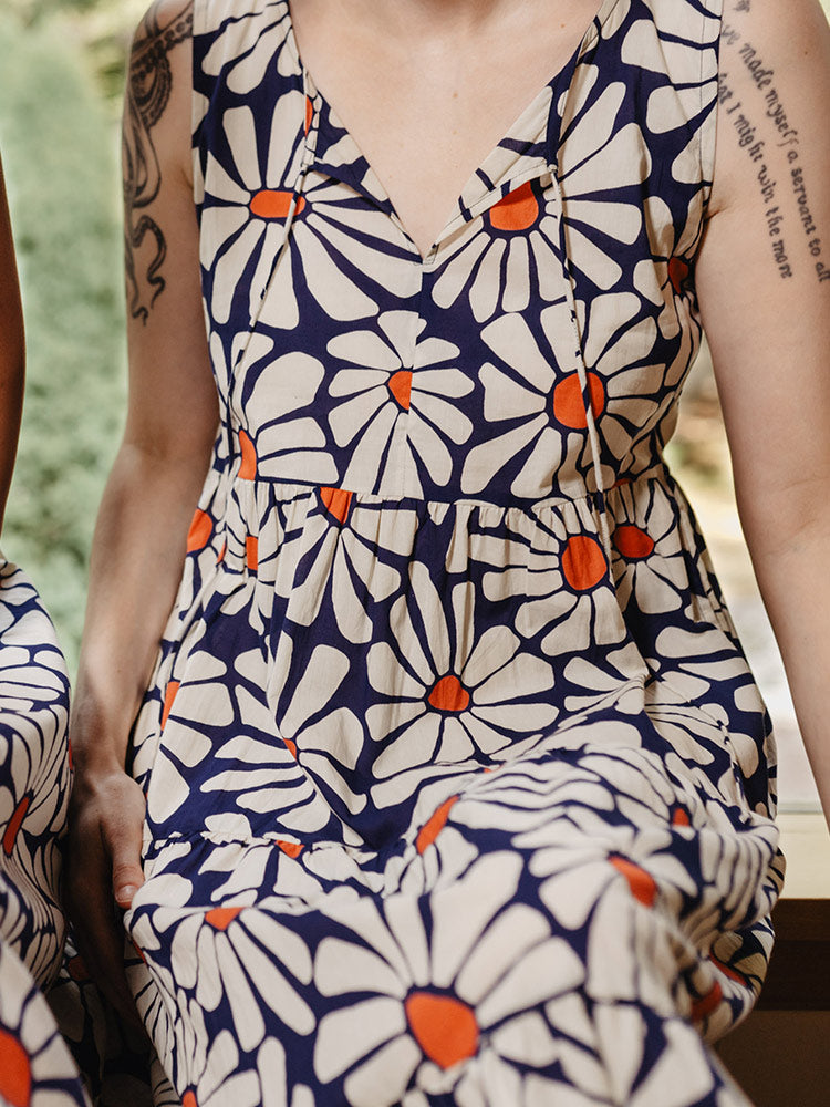 Thais Tiered Sleeveless Dress - Navy Floral - Image 1