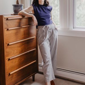 Emmy Drawstring Pant - Pinstripe Blue - Image 2