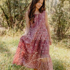 Thais Tiered Sleeveless Dress - Magenta Vine Floral - Image 7