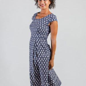 Vintage Pleat Dress - Blue Ikat - Image 1