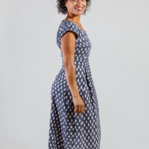 Vintage Pleat Dress - Blue Ikat - Image 2