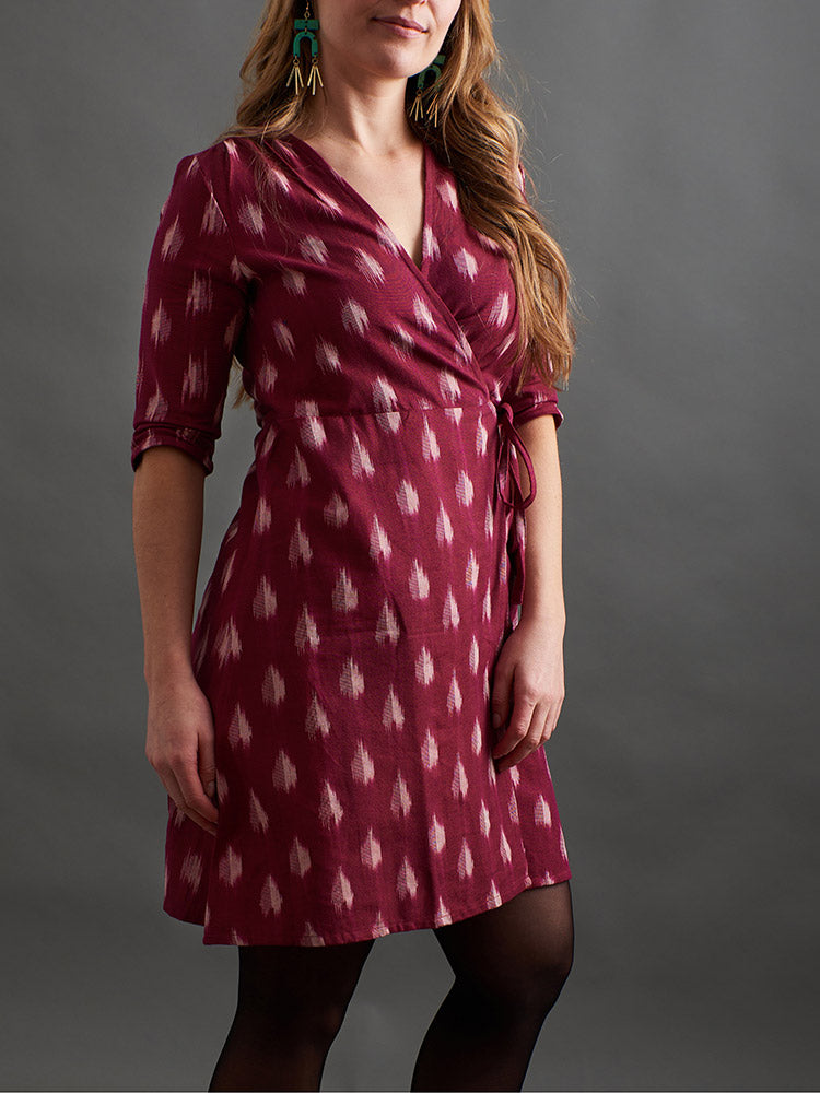 Anaya Wrap Dress - Garnet Ikat - Image 4