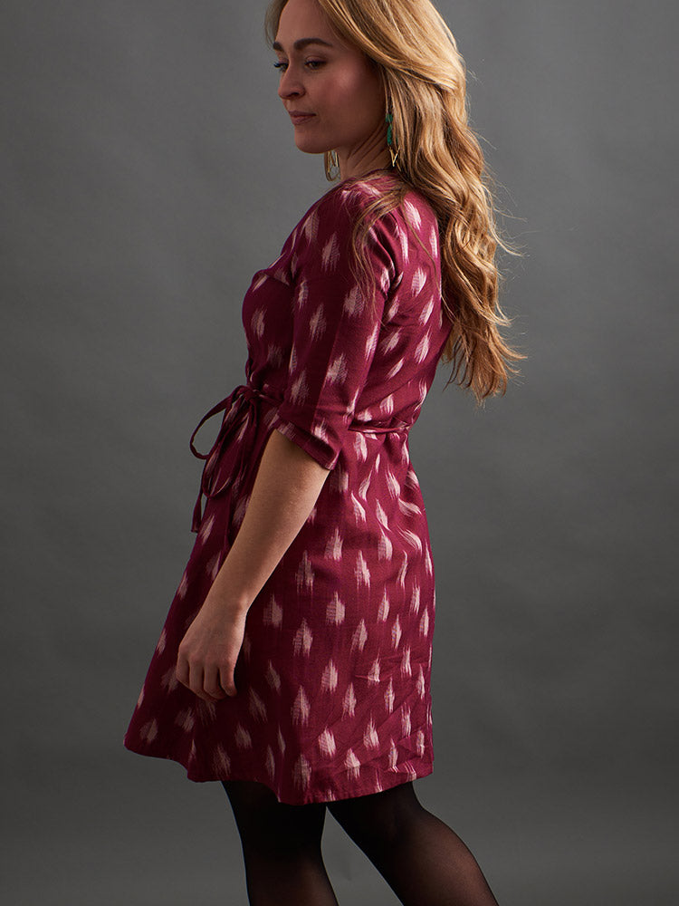 Anaya Wrap Dress - Garnet Ikat - Image 5