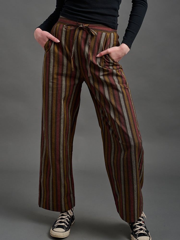 Emmy Drawstring Pant - Chocolate Stripe - Image 1