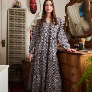 Norah Tiered Dress - Black Botanical - Image 6