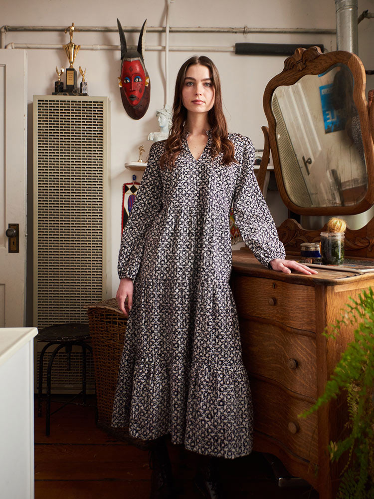 Norah Tiered Dress - Black Botanical - Image 6