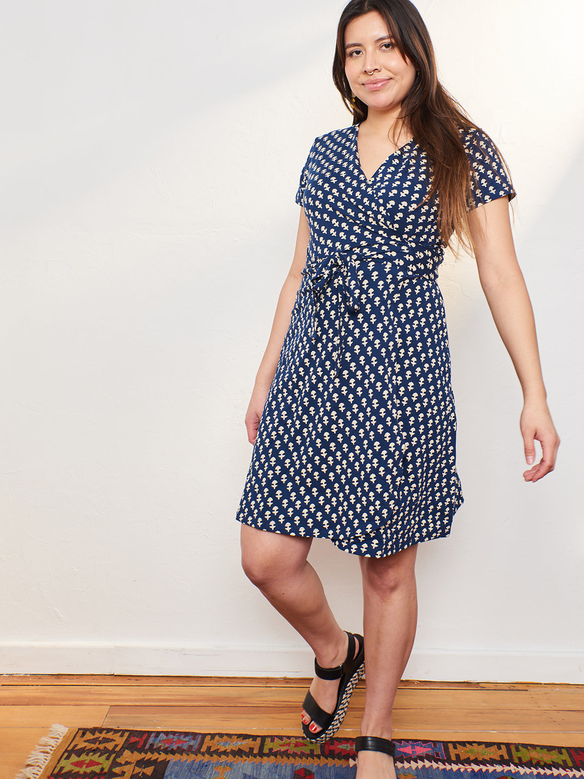 Katie Wrap Dress - Micro Floral Navy - Image 3