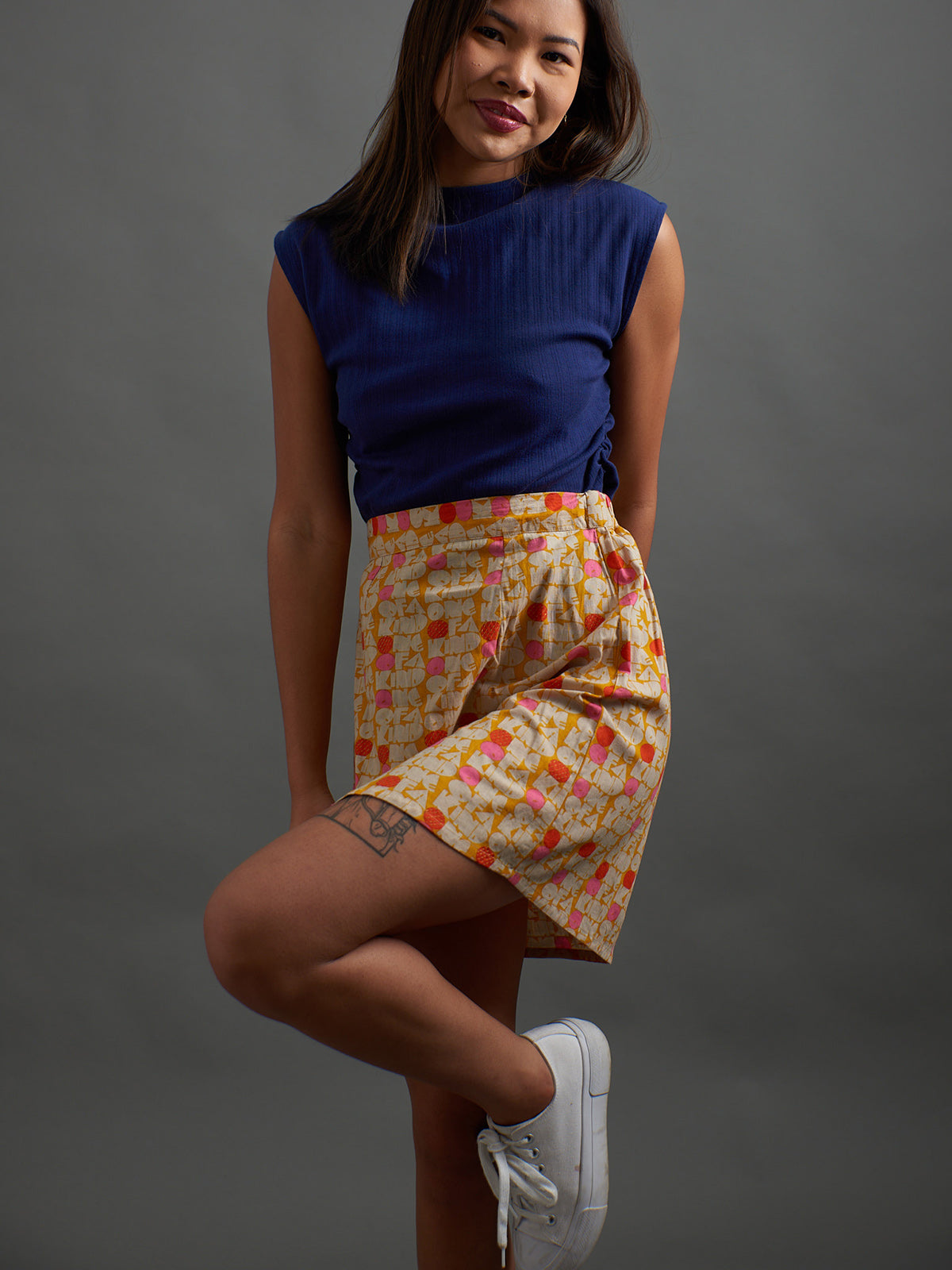 Ruched Top - Navy Rib Knit - Image 2