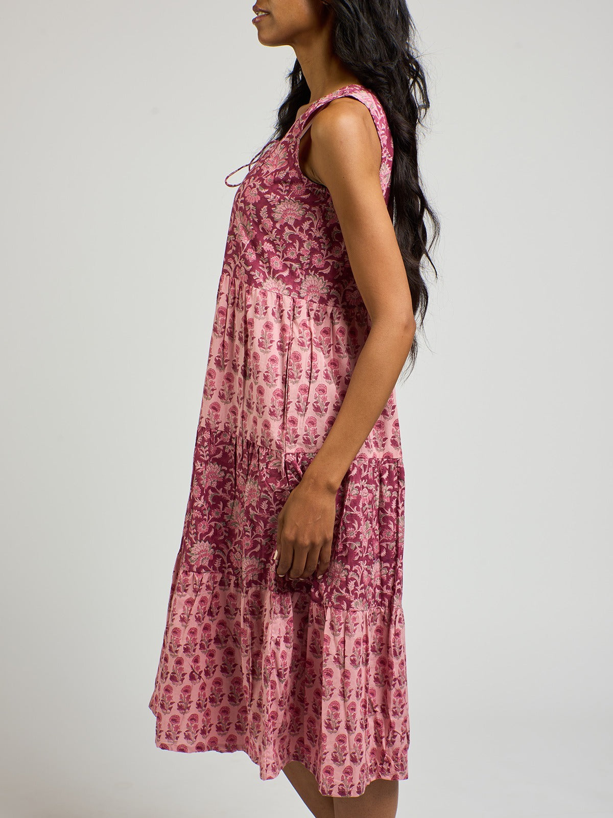 Thais Tiered Sleeveless Dress - Magenta Vine Floral - Image 10