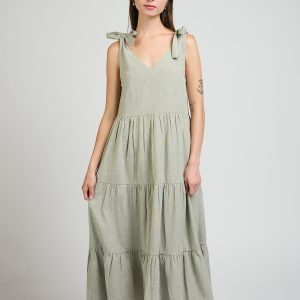 Lorelei Tiered Dress - Olive Stripe - Image 4
