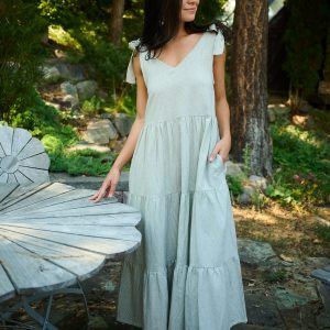 Lorelei Tiered Dress - Olive Stripe - Image 1