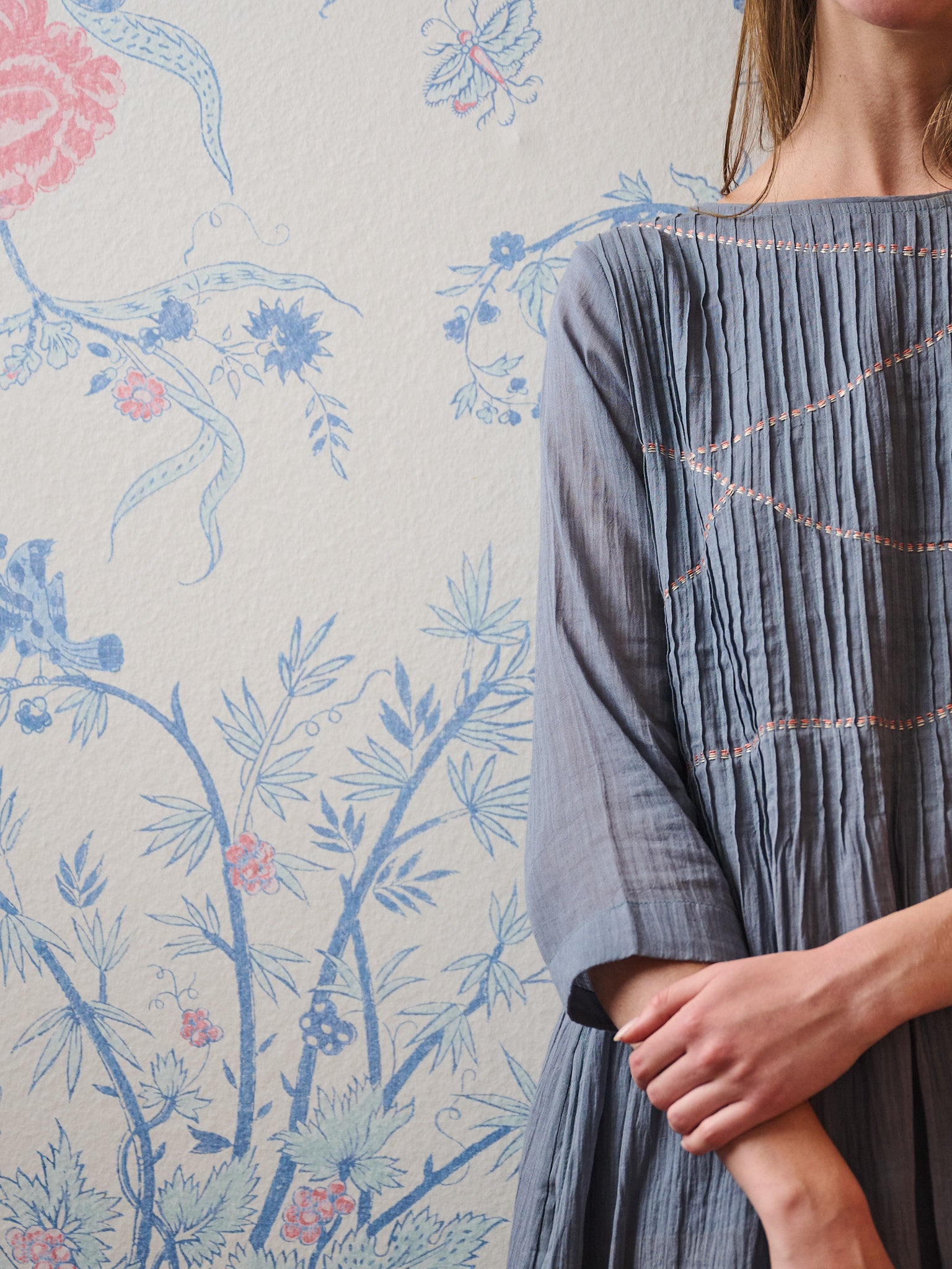 Alma Pintucked Dress - Slate Blue - Image 4