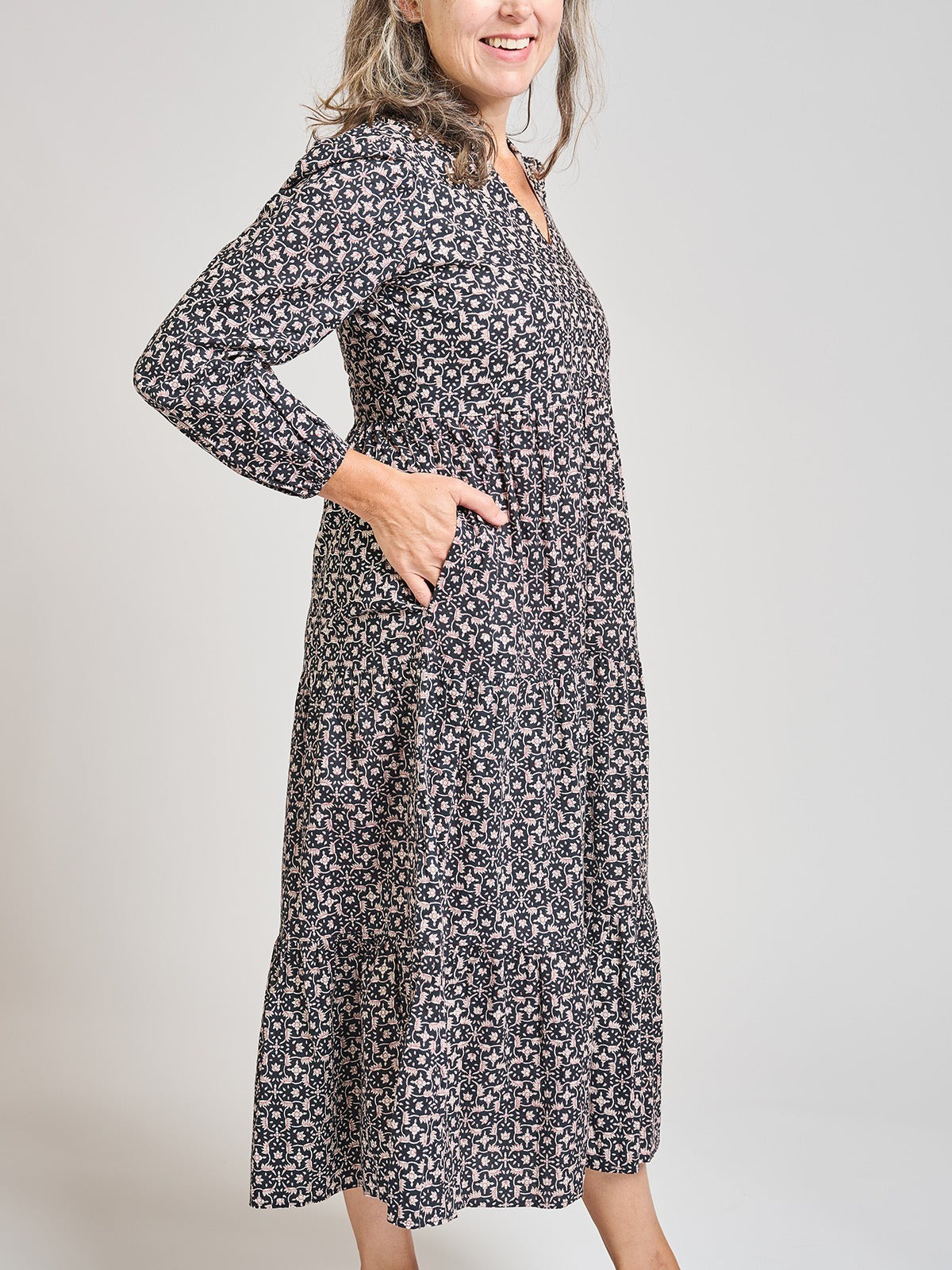 Norah Tiered Dress - Black Botanical - Image 3