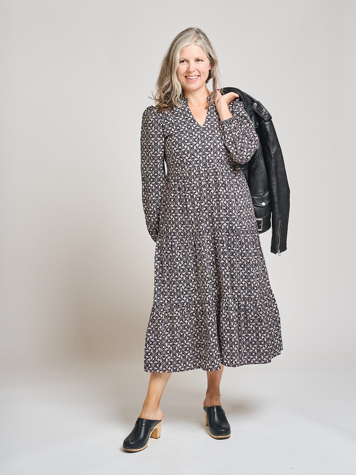 Norah Tiered Dress - Black Botanical - Image 1