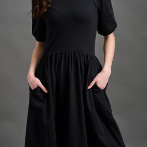 Inez Bubble Sleeve Dress - Black Jersey - Image 5
