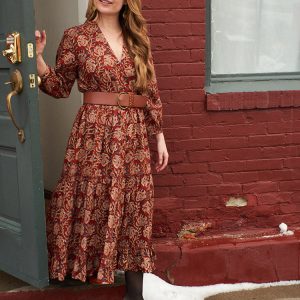 Britta Long Sleeve Tiered Dress - Red Floral - Image 1